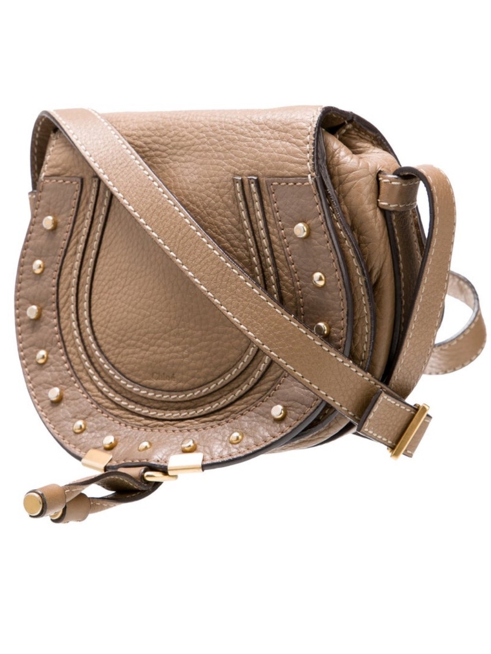 Chloe Tan Leather Saddle Crossbody with Gold Studs - Picture 3 of 6